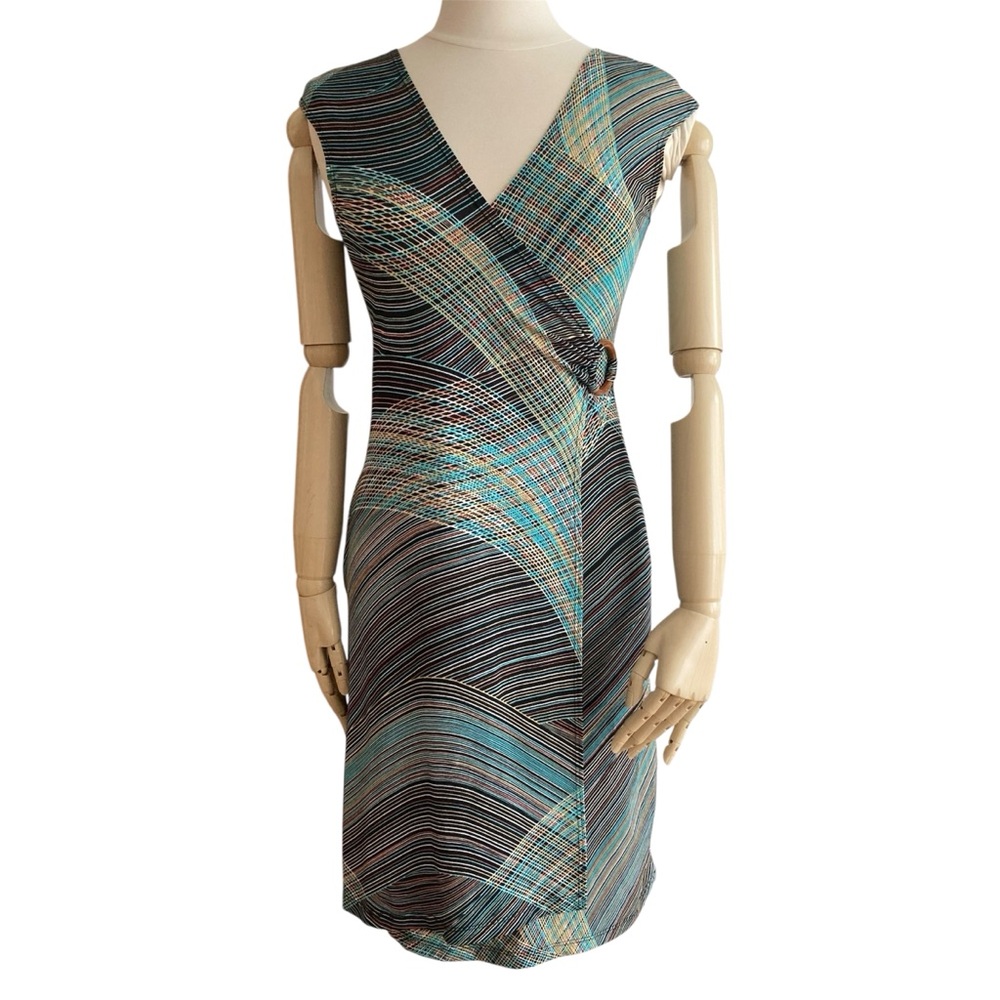 JANETTE | Pattern Multicolor Women's Midi Faux Wrap Dress, size M, USA